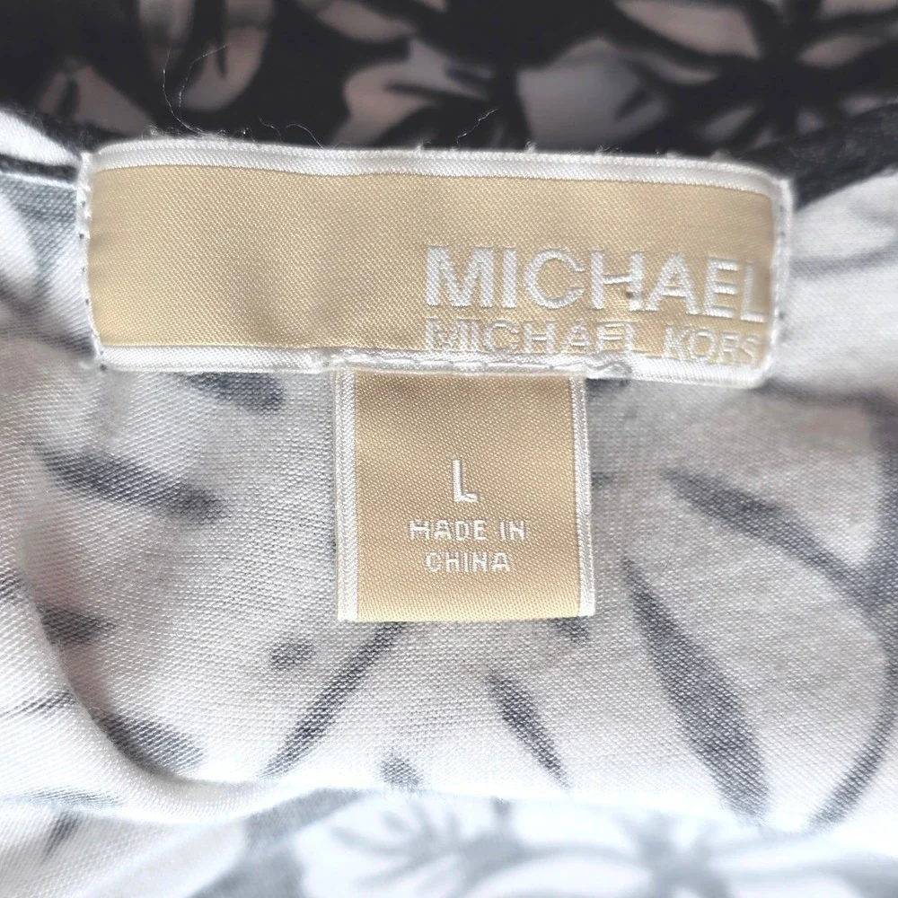 Michael Kors Black White Tropical Floral Sleeveless Maxi Dress Large Blouson Tie